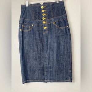 Denim Skirt with Yellow Buttons